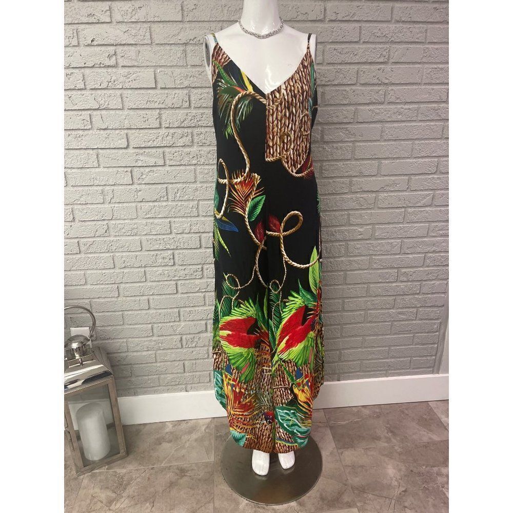 Floresta Multicolored Spaghetti Strap Tropical Low Back Jumpsuit Size S